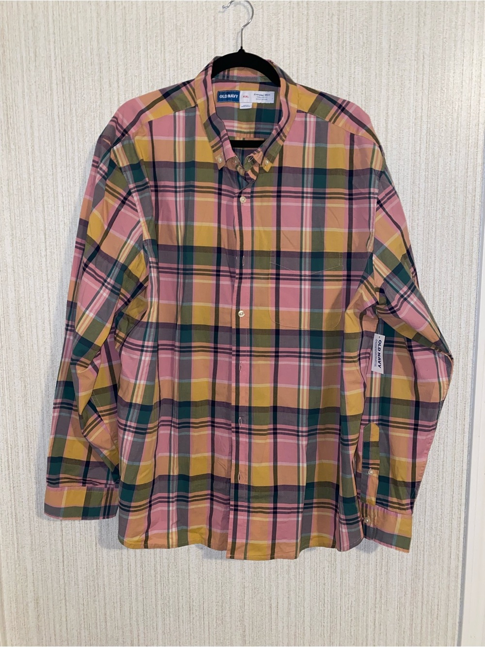 Old Navy Button-Down Plaid Shirt in Pink and Mustard